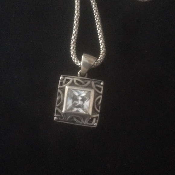 💕Host Pick💕Silver 3/4” sq Pendent and Box Chain w/crystal Cubic Zirconia - Picture 2 of 8